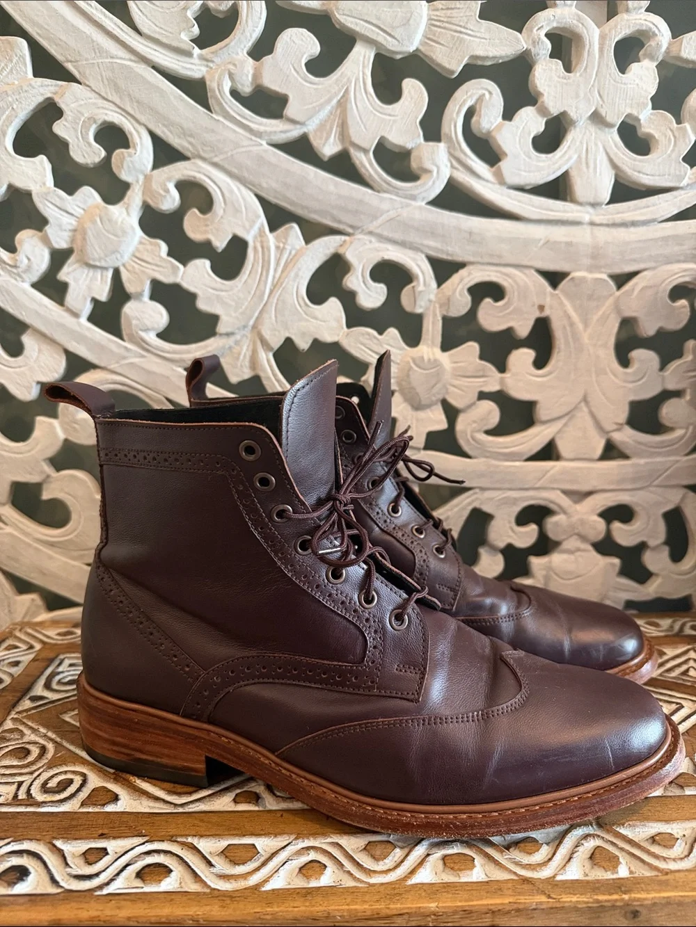 Men's Brown Leather Wingtip Lace-Up Boots